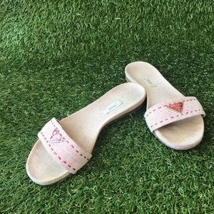 Prada Pink/Red Linen Sandal Slides Sz 35.5